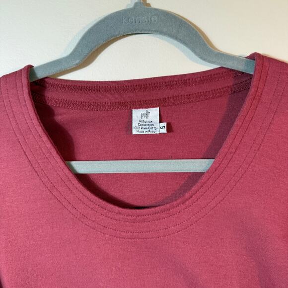 Peruvian Connection Pima Cotton T Shirt SZ S Muted Burgundy Detailed Round Neck - Picture 4 of 7